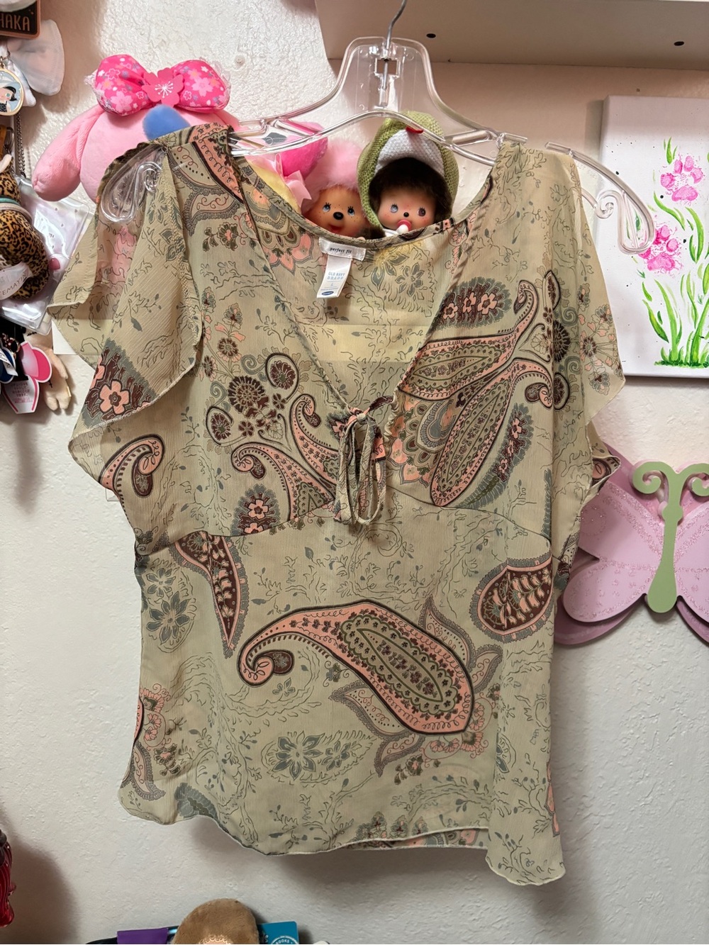 y2k old navy fairy paisley print short sleeve blouse sz large